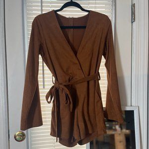 Brown Faux-Suede Romper